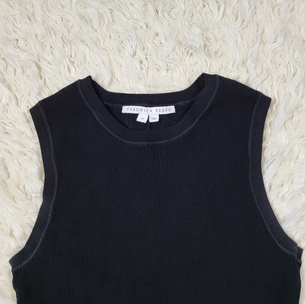 Veronica Beard Black Ribbed Arago Peplum Top Dress, Medium - Picture 4 of 14